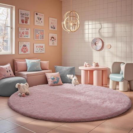Pink Round Shag Rug