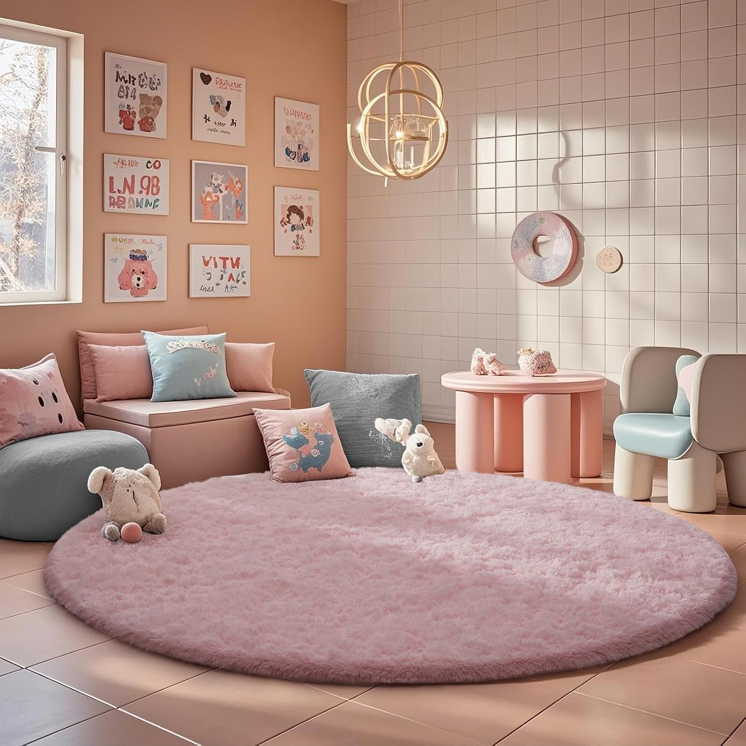 Pink Round Shag Rug