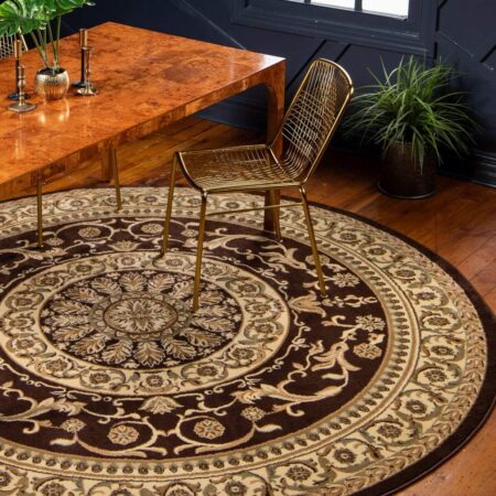 Brown and Ivory Round Rug