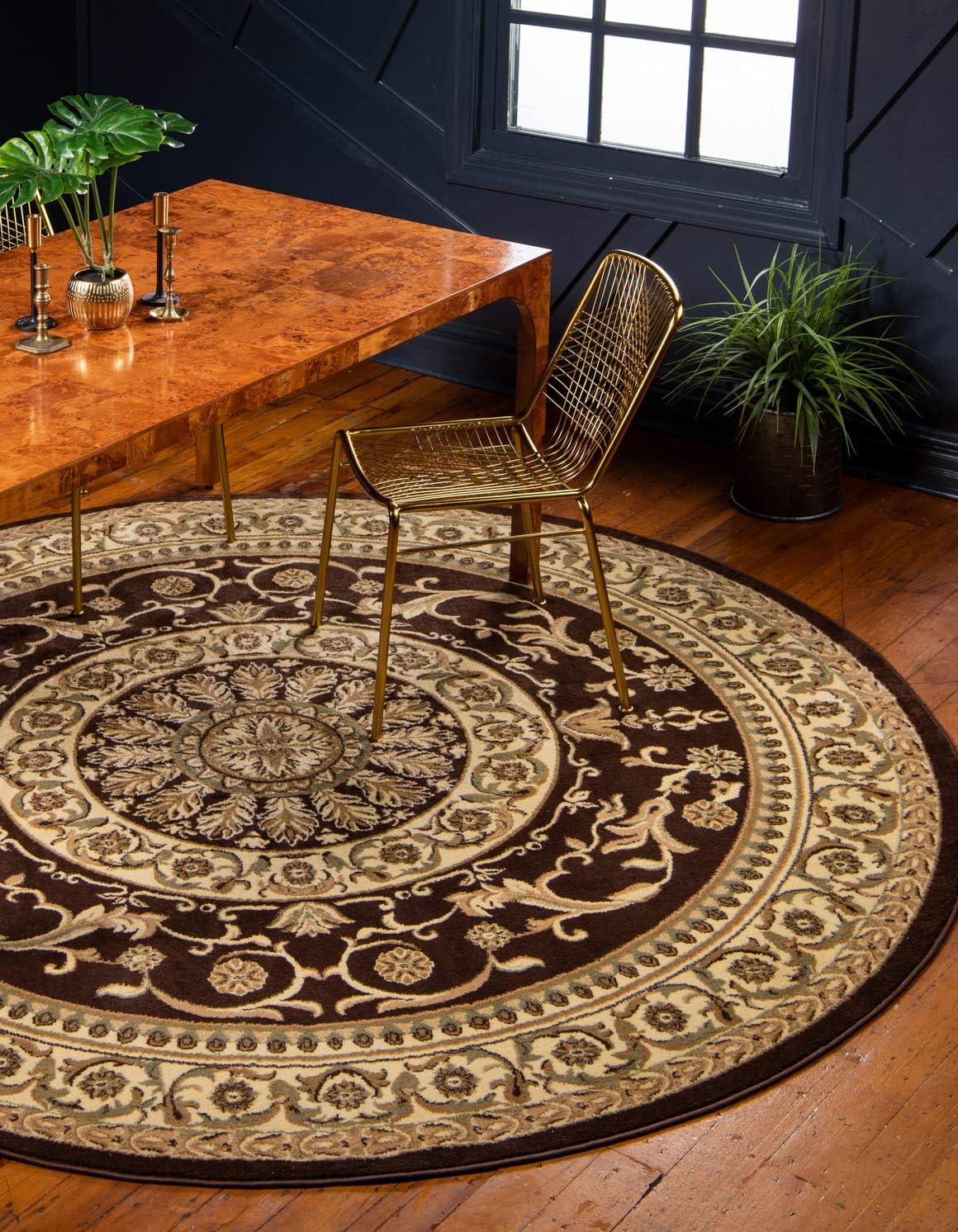 Brown and Ivory Round Rug