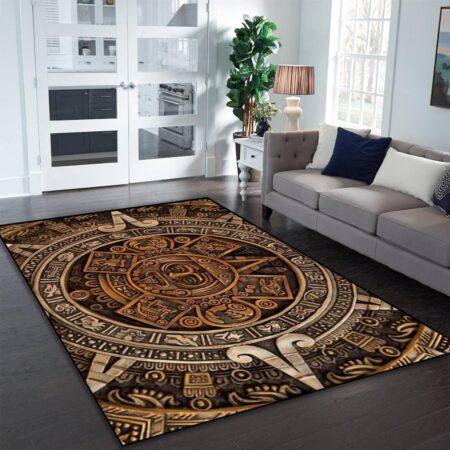 Ivory and Blue Round Wool Rug