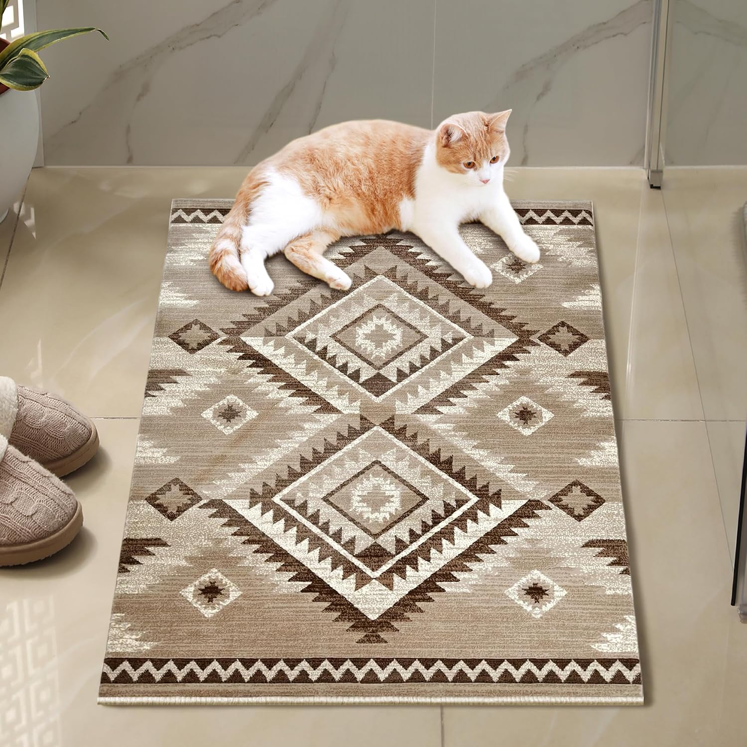 Mocha-Colored Tribal Small Rug
