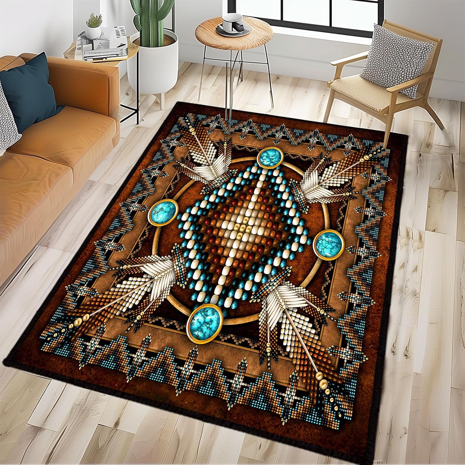 Ivory and Brown Tasseled Rug