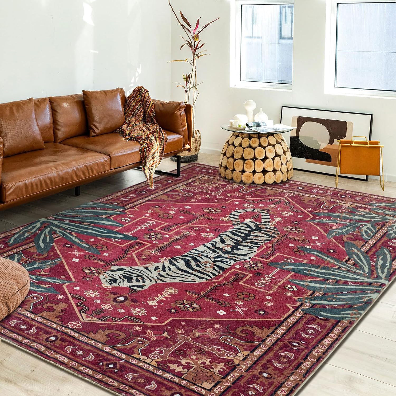 Burgundy Tribal-Style Rug - Image 2