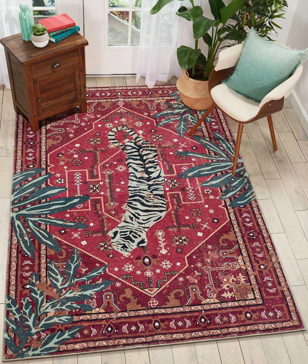 Burgundy Tribal-Style Rug