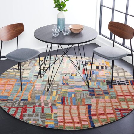 Ivory and Black Abstract Wool Rug