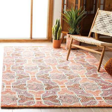 Area Rug - 5' x 8', Pink & Orange, Handmade  Wool, Ideal for High Traffic Areas in Living Room, Bedroom