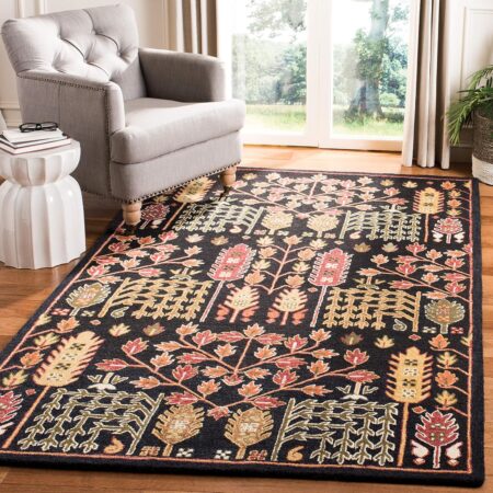 Area Rug - 5' x 8', Black & Red, Handmade  Wool, Ideal for High Traffic Areas in Living Room, Bedroom