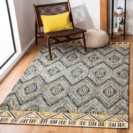 Blue and Gold Handcrafted Wool Rug